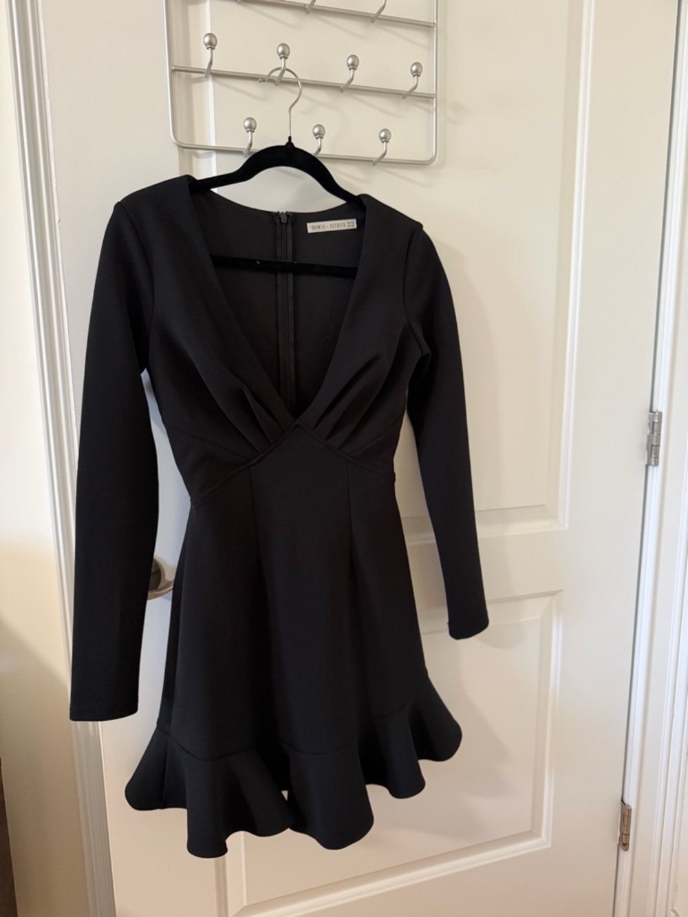 Long-Sleeve Black Ruffle Hem Dress